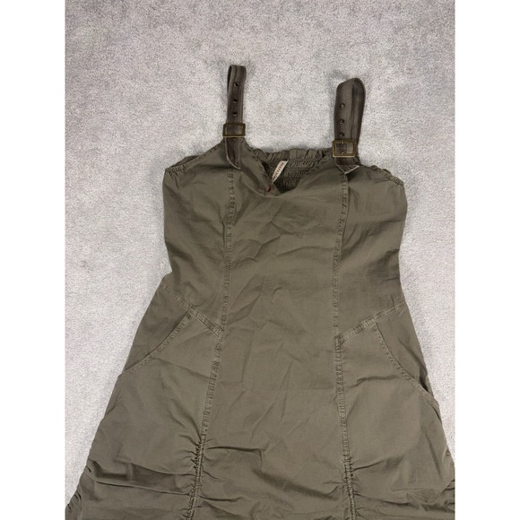Wearables olive green ruched overall dress pockets utility chic Bubble boho S - Picture 5 of 16